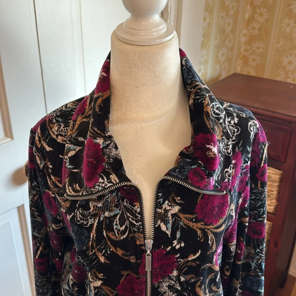 💋 Karen Scott zip up Velour Jacket Size L 💋 - Picture 6 of 10